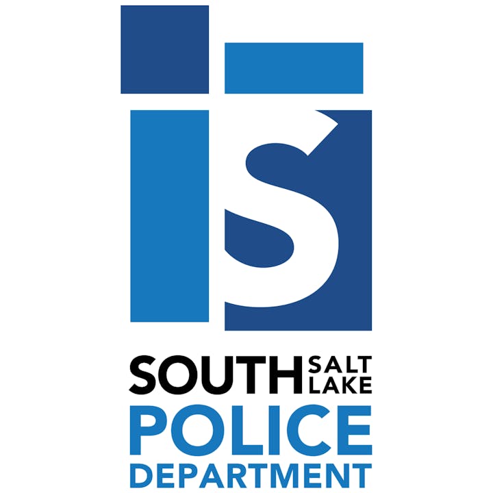 Logo of the South Salt Lake Police Department in blue and white.