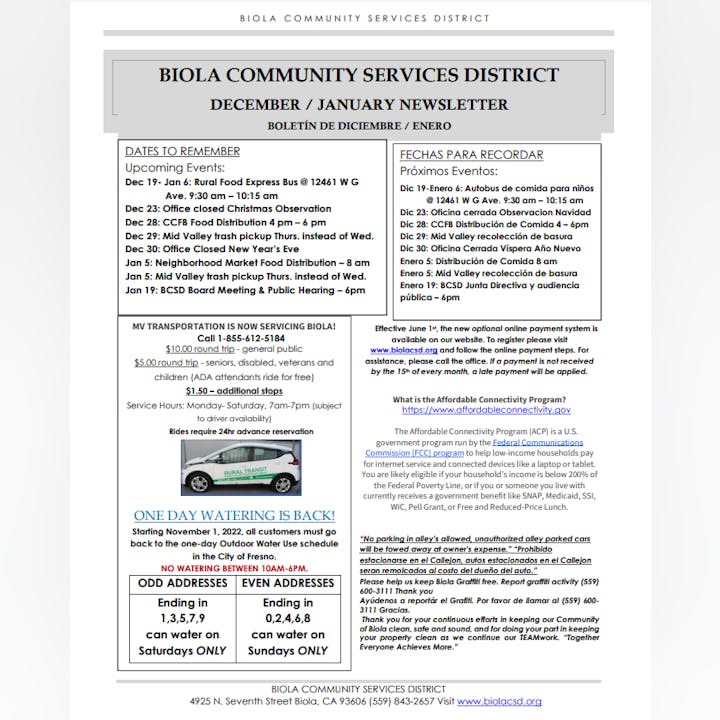 BCSD Newsletter for December 2022 and January 2023.