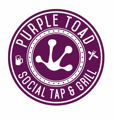 Purple Toad Social Tap & Grill logo with a toad footprint, a beer mug, and a fork and knife.