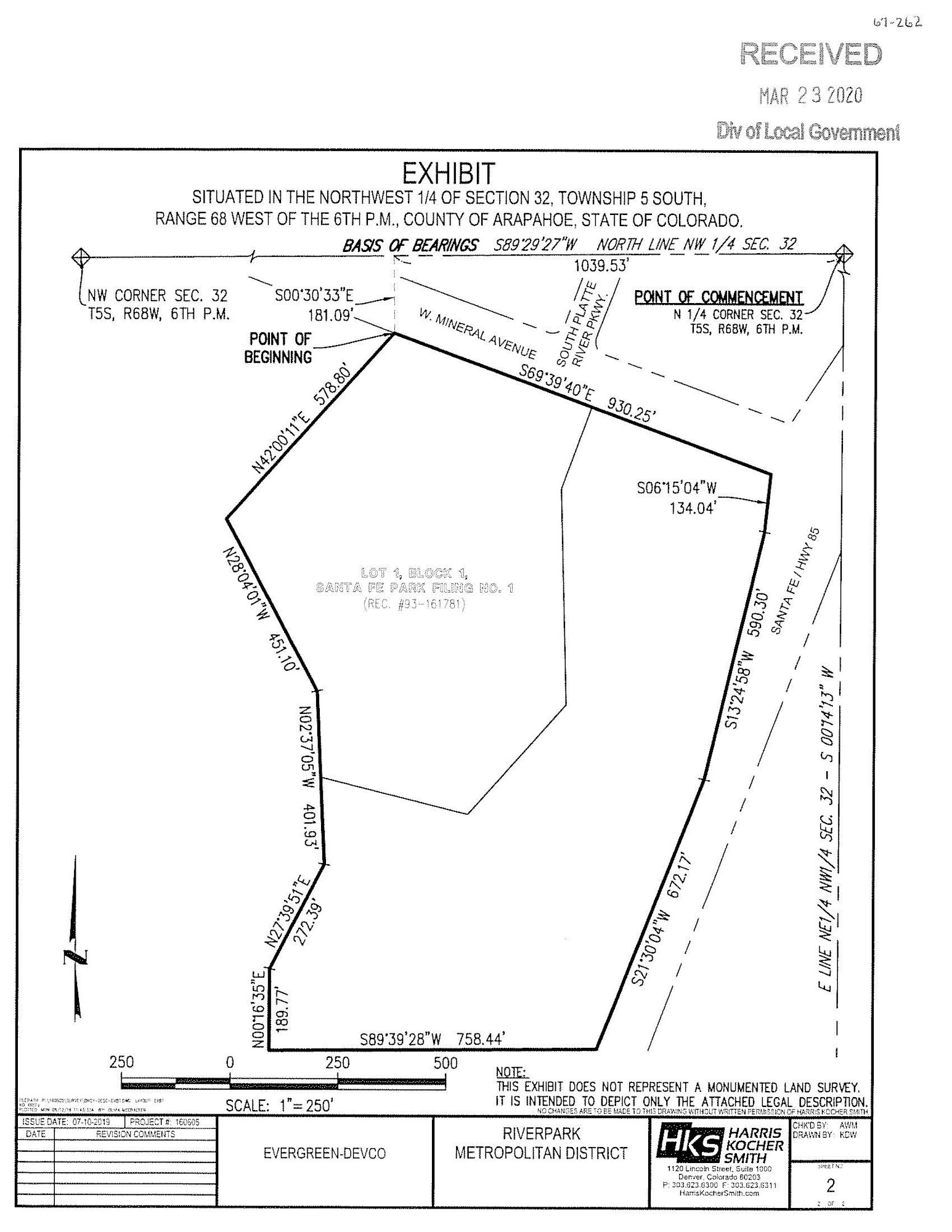 Map of the District which is generally located southwest of the intersectino of Hwy 85 and W. Mineral Avenue in Arapahoe County, Colorado