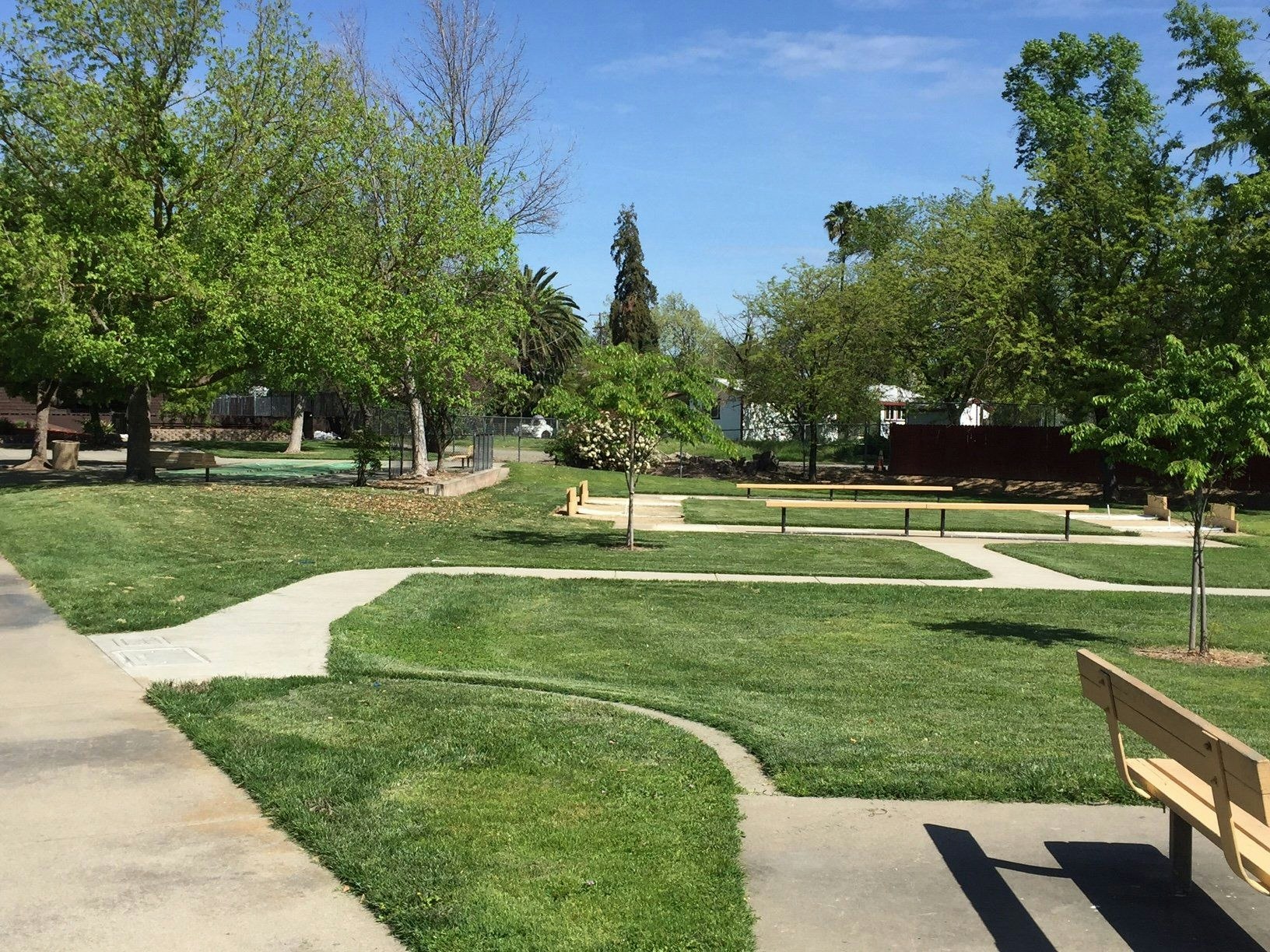 May contain: grass, plant, lawn, path, bench, furniture, park, outdoors, vegetation, yard, and nature