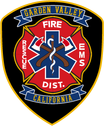 An emblem of Garden Valley Fire/Rescue/EMS District, California with a Star of Life.