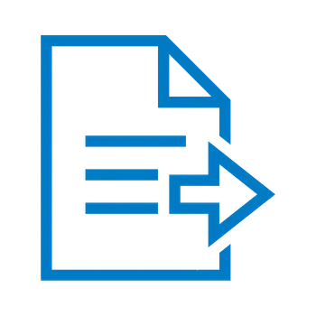 The image shows a stylized document with lines and an arrow pointing to the right, symbolizing export or sending information.