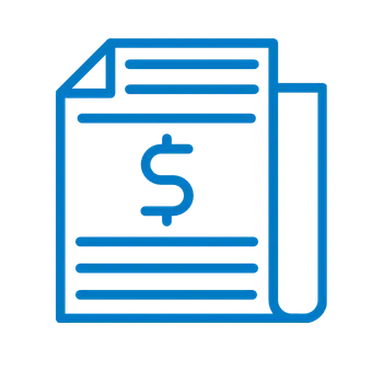 The image shows a stylized document with a dollar sign, representing financial paperwork or invoices.