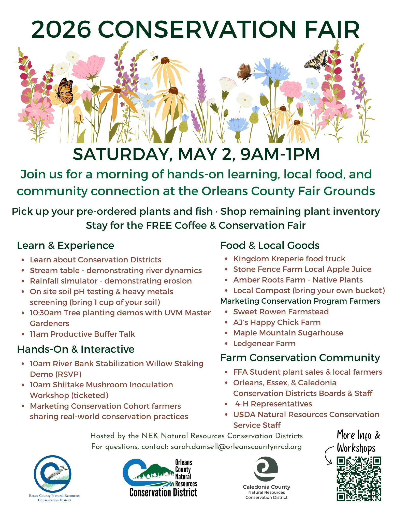 2026 Conservation Fair on May 2, 9 AM-1 PM at Orleans County Fair Grounds. Learn, shop local, and enjoy free coffee and activities!