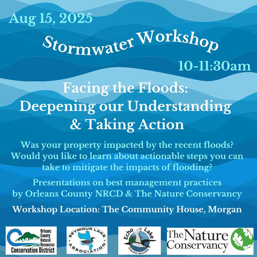 Stormwater workshop on flood management, Aug 15, 2025, 10-11:30am at The Community House, Morgan. Hosted by NRCD & Nature Conservancy.
