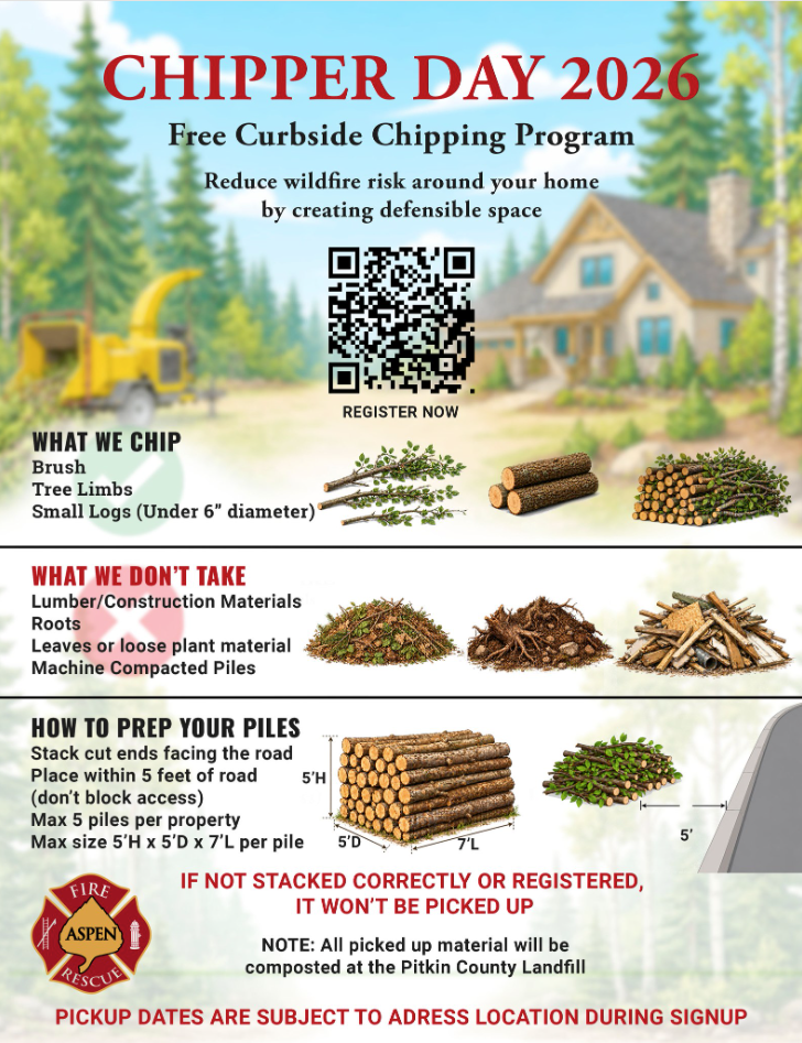 Chipper Day 2026 for curbside chipping of brush, tree limbs, and small logs; register and follow prep guidelines for pickup.