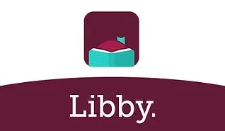 Logo featuring an open book icon inside a square with a corner bookmark and the name "Libby" below.