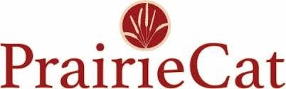 Logo with text "PrairieCat" and a circular emblem featuring stylized grass.