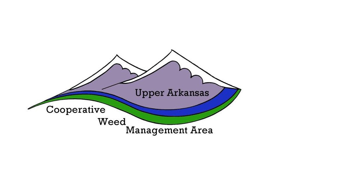 Logo featuring mountains, text "Upper Arkansas Cooperative Weed Management Area."