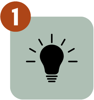 An icon of a light bulb with number 1, suggesting an idea or step one.