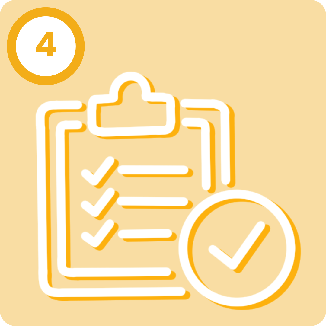 The image features a clipboard with checkmarks and a checkmark inside a circle, all set against a yellow background.