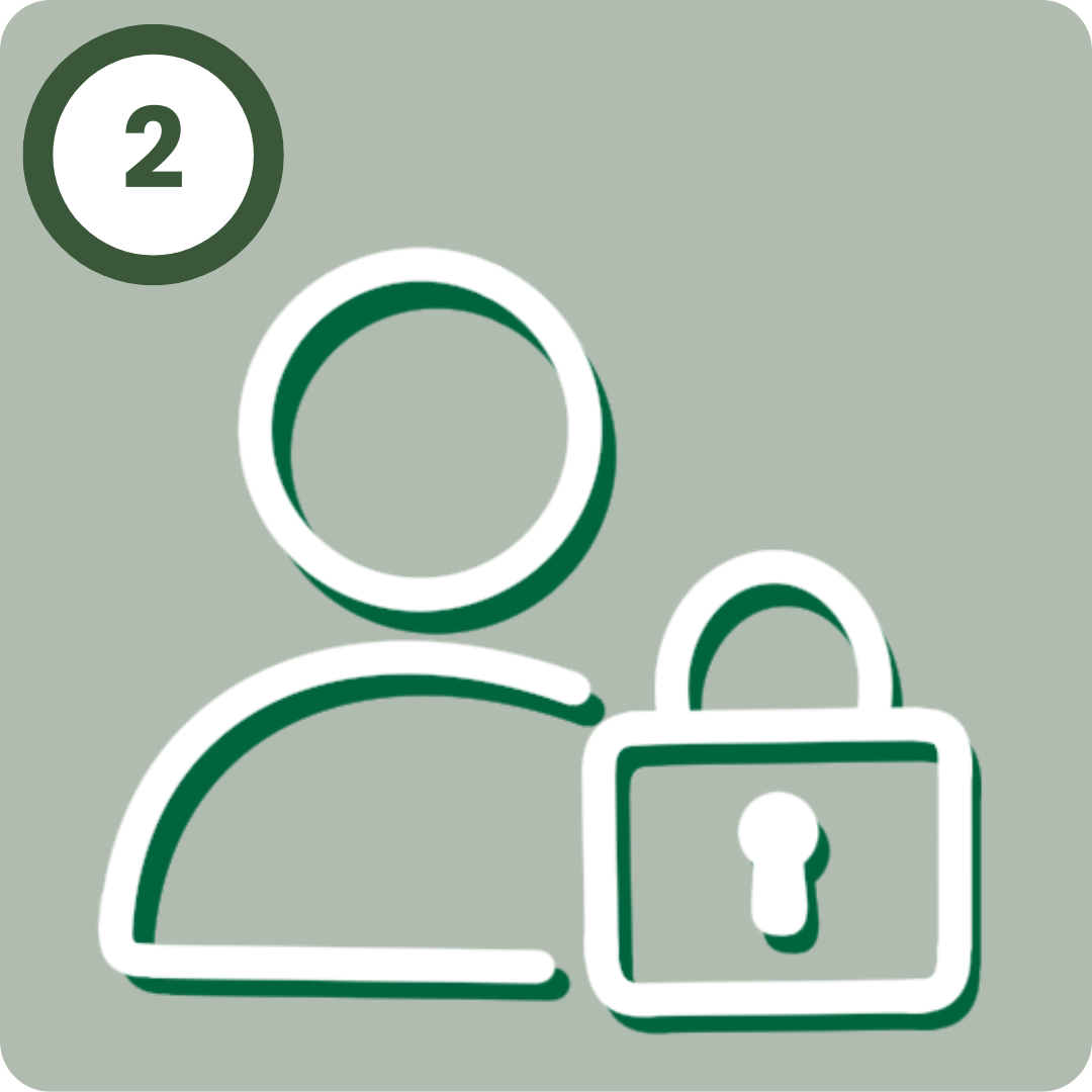 The image features a simple user icon next to a locked padlock, implying user privacy or account security, with the number "2" above.