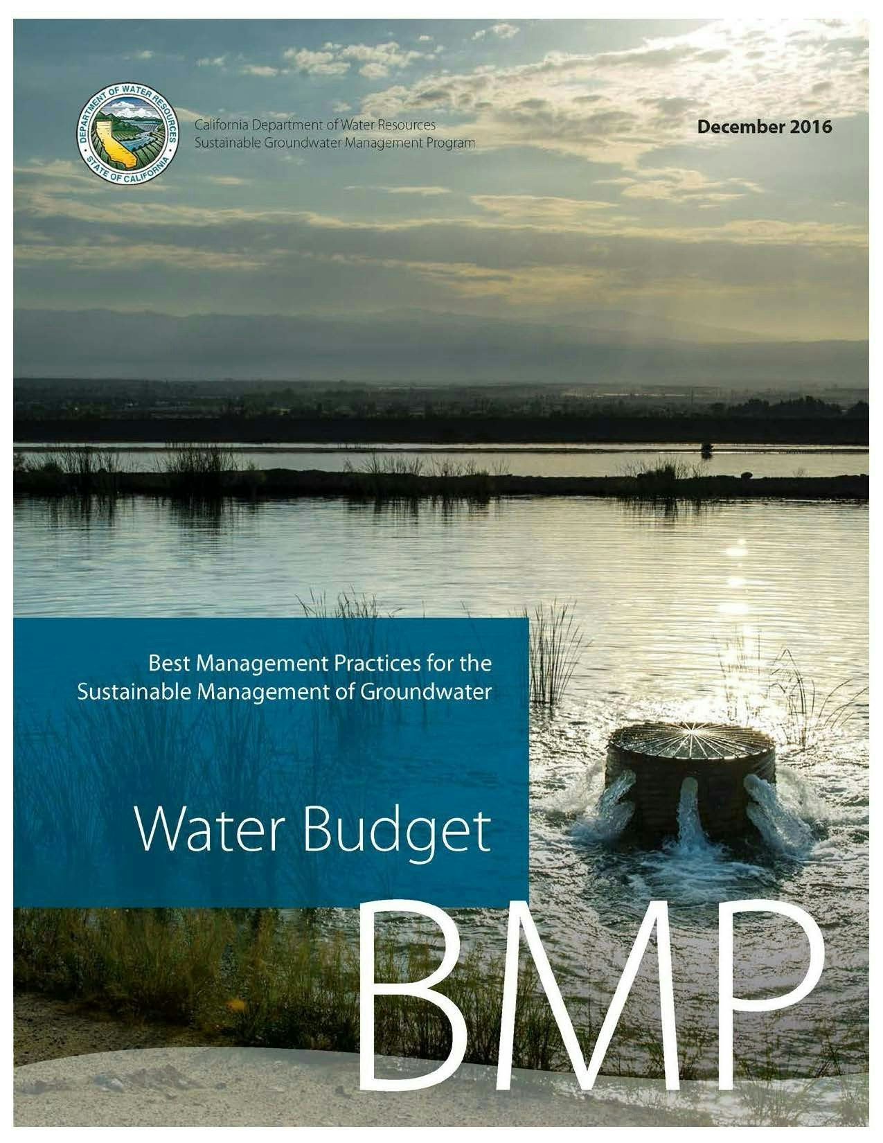 A cover page for "Best Management Practices for Sustainable Groundwater" report by California's water agency dated December 2016.
