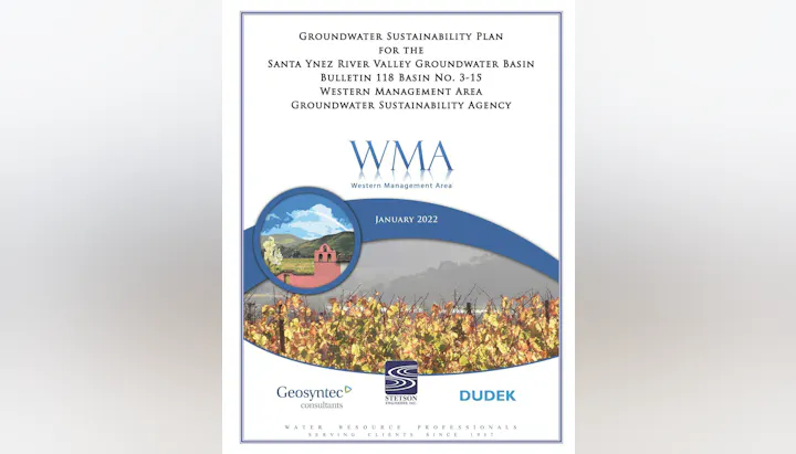 A cover page for Santa Ynez River Valley Groundwater Sustainability Plan, dated January 2022, featuring landscape imagery.