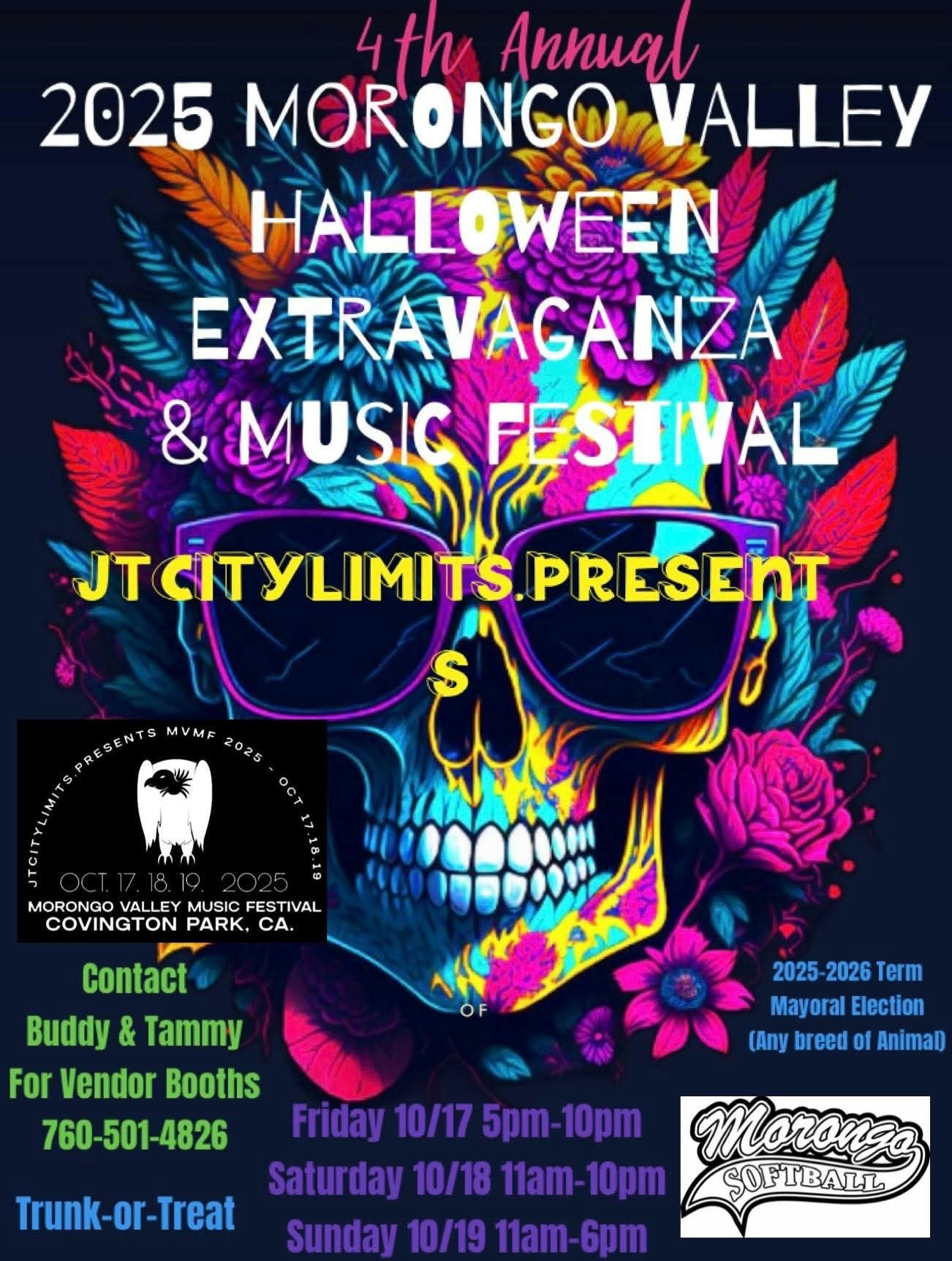 2025 Morongo Valley Halloween Extravaganza & Music Festival details; contact info and dates included.