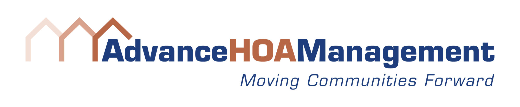 Logo of "Advance HOA Management" with the tagline "Moving Communities Forward" and house roof icons.