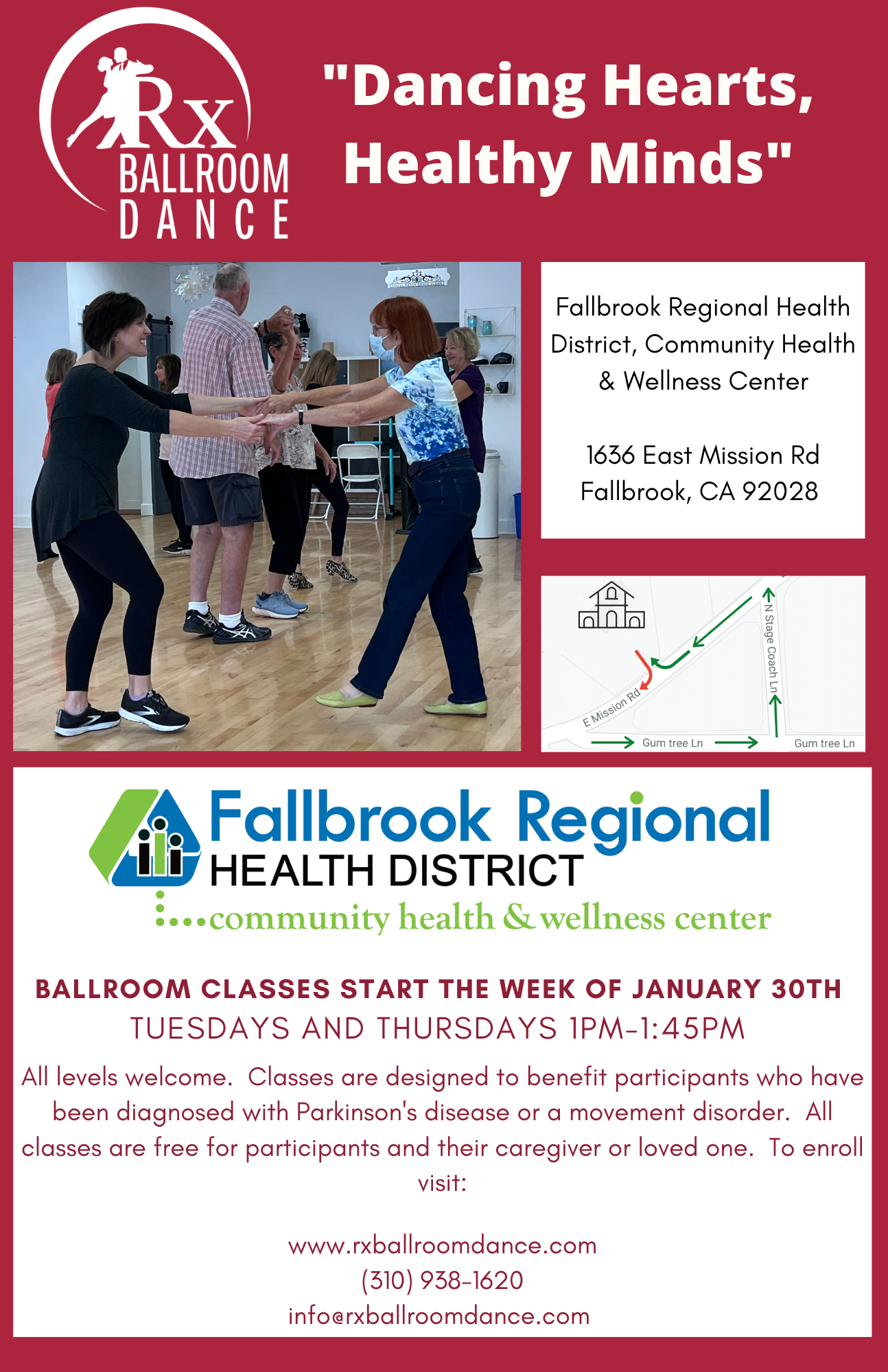 Flyer RX Ballroom Dance classes Tuesdays and Thursdays 1-1:45pm
