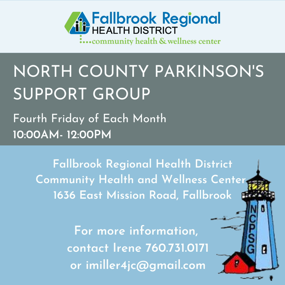 Graphic for North County Parkinson's Support Group meeting on the 4th Friday of the month