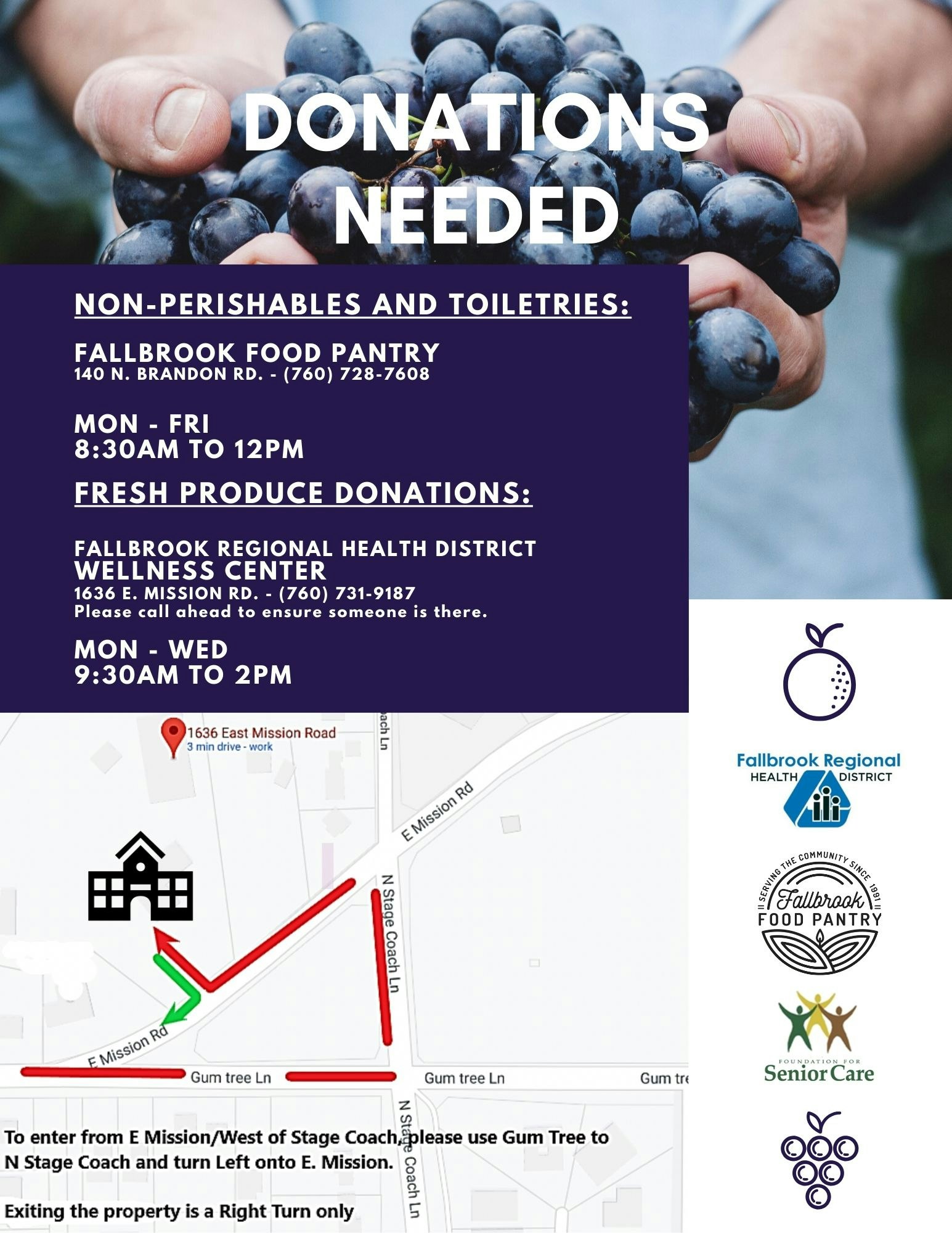 announcing new fresh produce drop off location at 1636 E. Mission Rd. Mon-Fri 9:30am-2pm