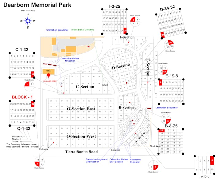 Map of cemetery with lots and numbers