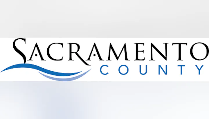 It's the text logo of "Sacramento County" with a stylized blue wave beneath the text.