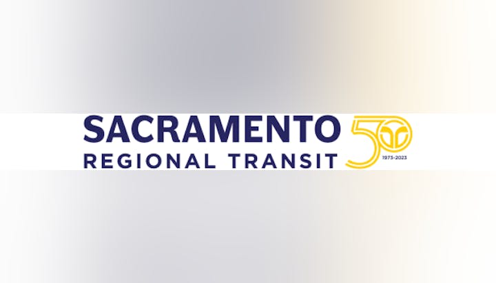 Logo of Sacramento Regional Transit District celebrating 50 years (1973-2023).
