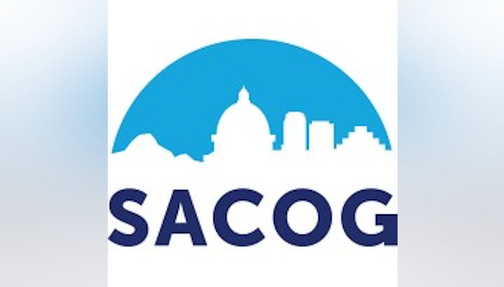 A logo with a blue arc, city skyline, and the text "SACOG".