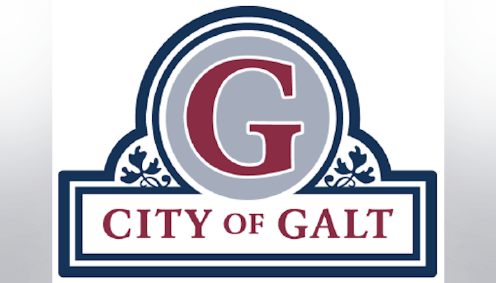 Logo of the City of Galt featuring the letter "G," decorative elements, and text "CITY OF GALT."