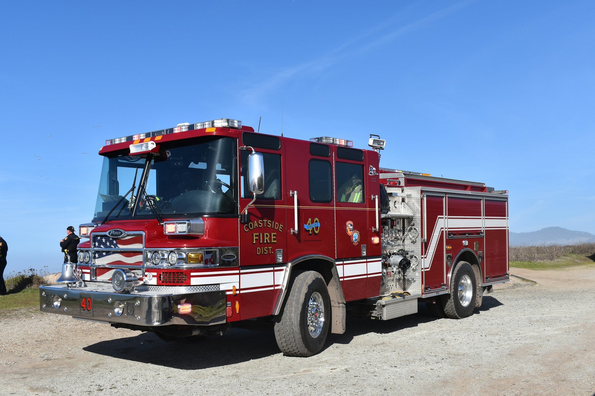 May contain: human, person, fire truck, truck, vehicle, and transportation