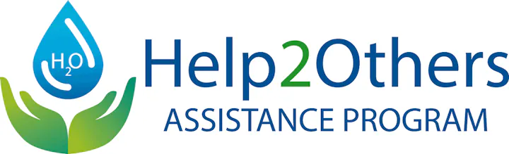 The image features a logo for the "Help2Others Assistance Program," emphasizing water and support themes.