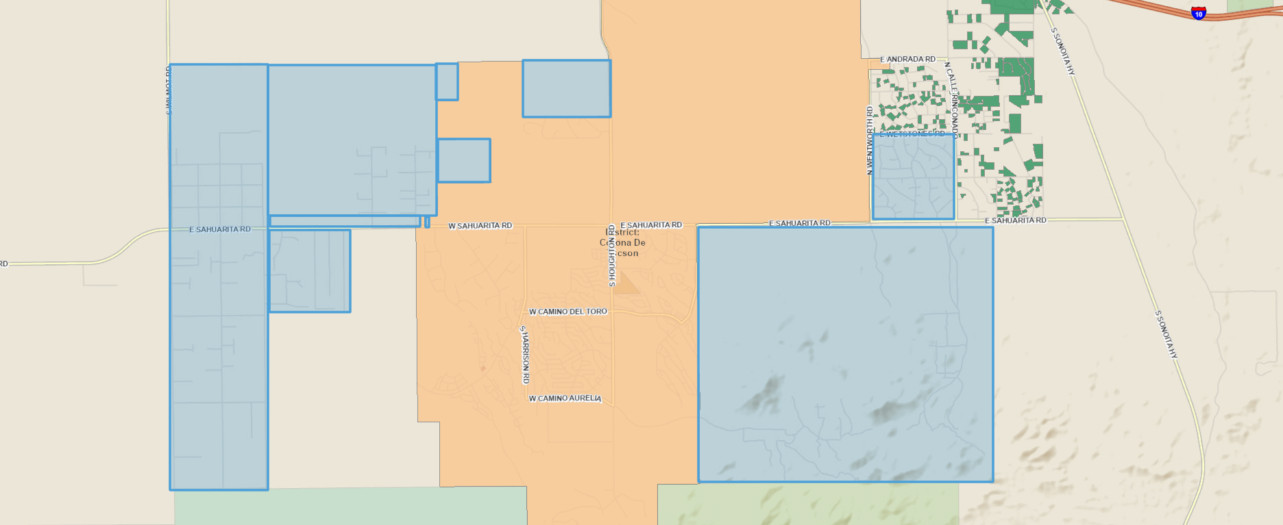 A map showing colored zones, roads, and labels, likely indicating different land-use areas or administrative boundaries.