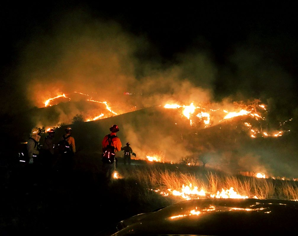 Photograph of Fire fighters controlling a hillside fire