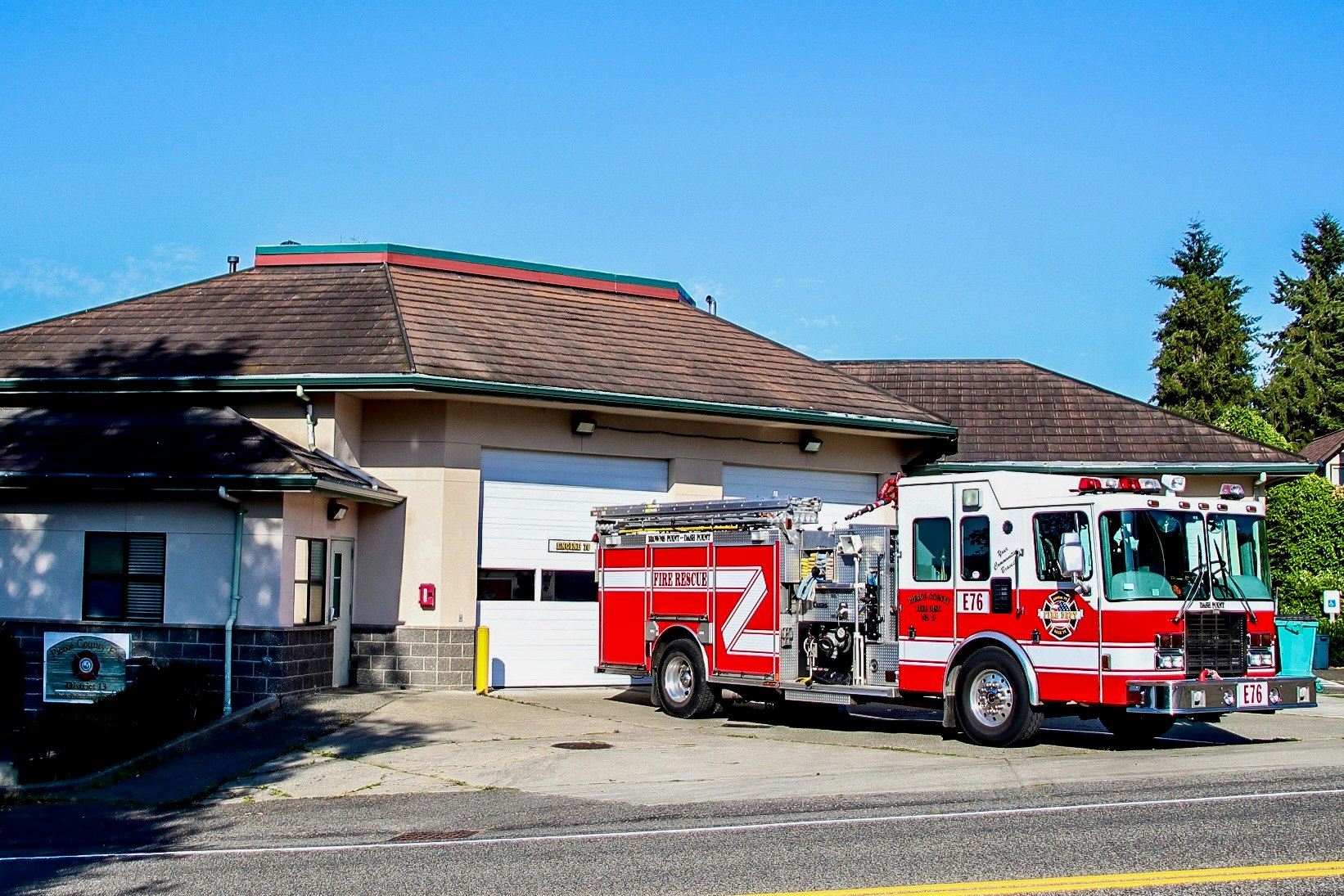 Fire station fire fire engine parked in front