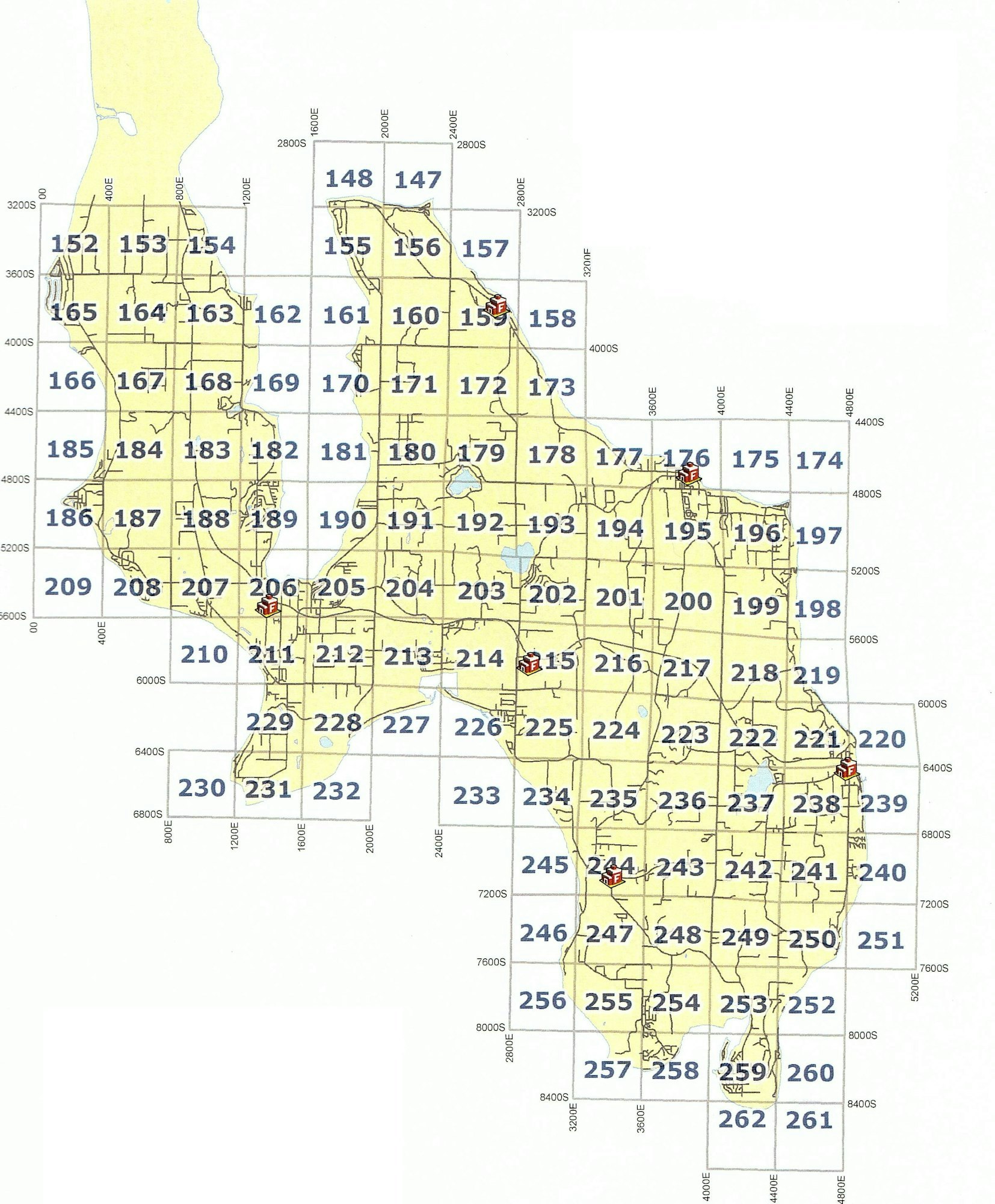 The image is a grid map with numbered sections, likely indicating specific areas or locations for navigation or planning purposes.