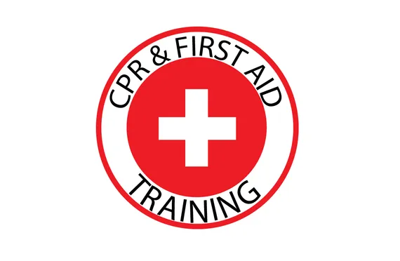 Circle logo with a red cross, labeled "CPR & First Aid Training."