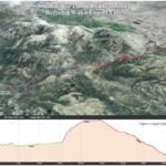 A topographic map with elevation profile below, possibly for hiking or geographical analysis.