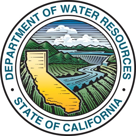 It's the logo of the California Department of Water Resources, featuring a river, mountains, clouds, and California's outline.