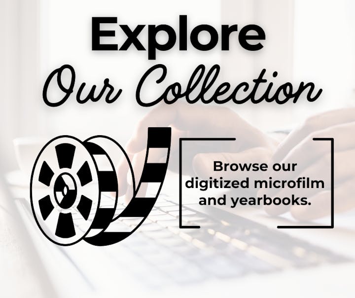 The image promotes browsing a collection of digitized microfilm and yearbooks.