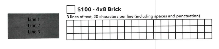 $100 Brick form: 3 lines, 20 characters each (includes spaces & punctuation).