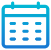 A blue calendar icon with a grid layout.