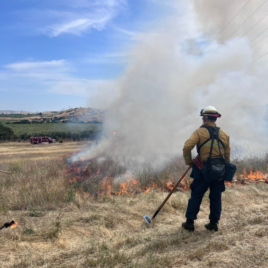 A firefighter monitors the controlled burn on Valley View trail