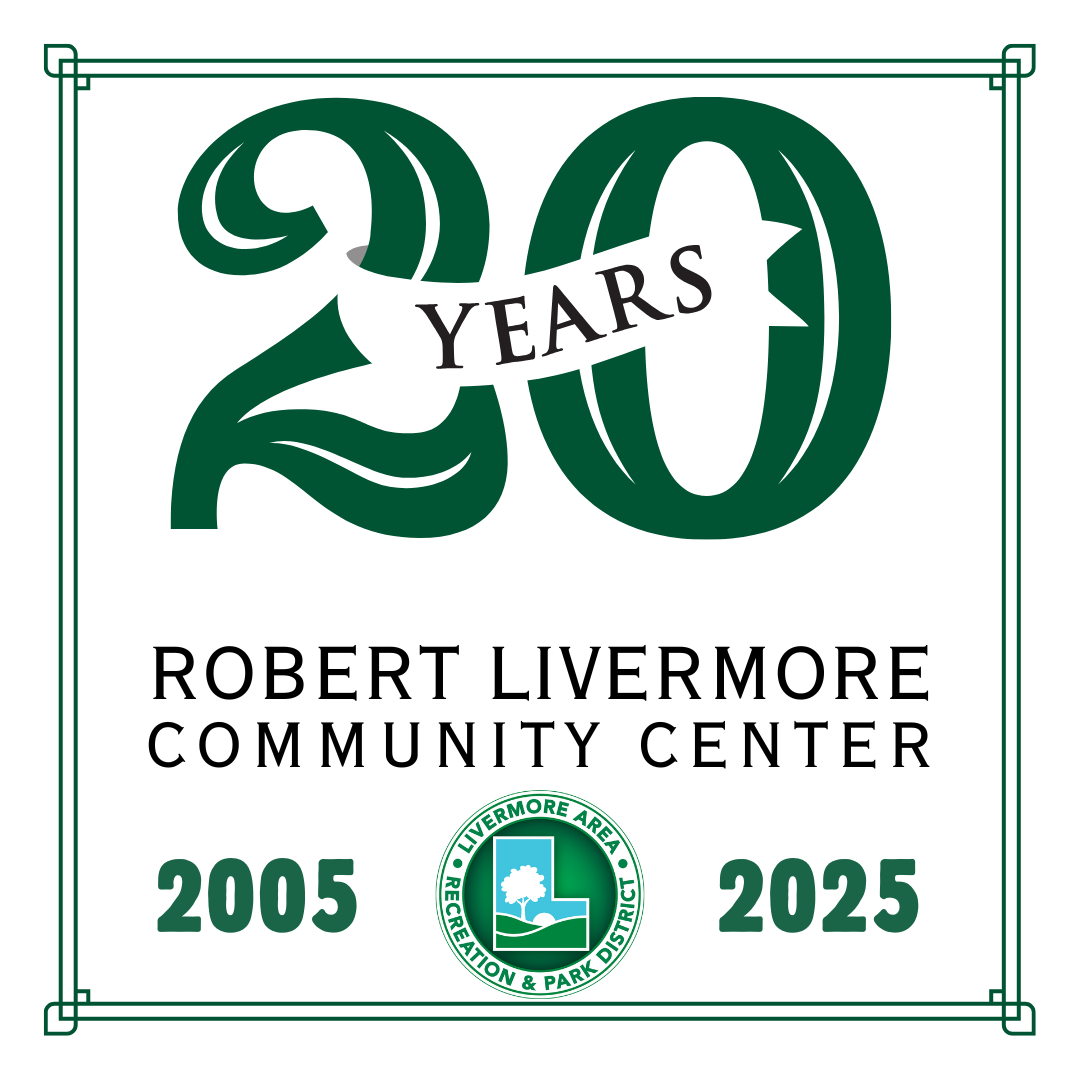20th anniversary of Robert Livermore Community Center, celebrated from 2005 to 2025, featuring their emblem.