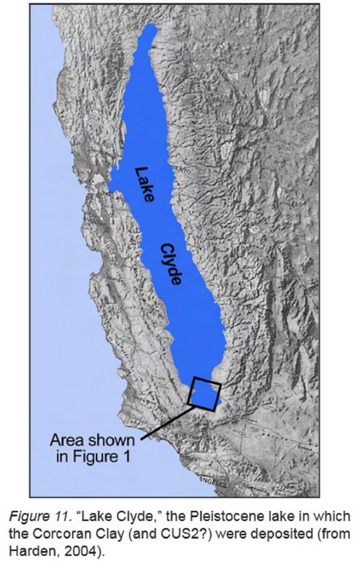 Map showing "Lake Clyde" with highlighted area in Pleistocene, from Harden 2004.
