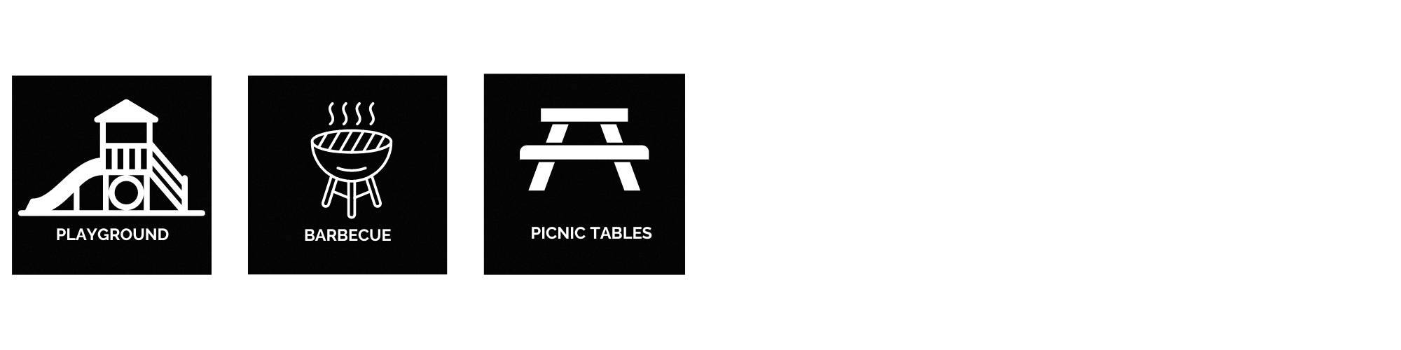Three park icons: Playground, Barbecue, and Picnic Tables.