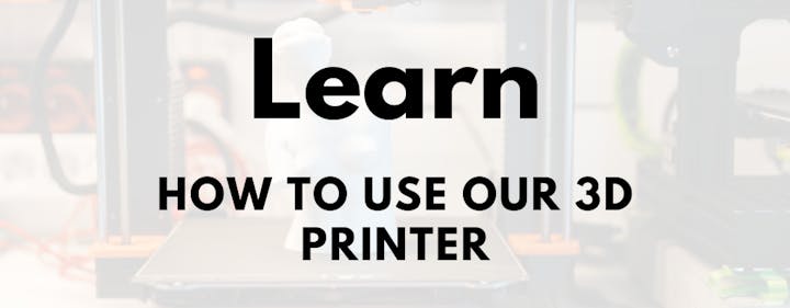 Text promoting a guide on using a 3D printer, with a machine in the background.