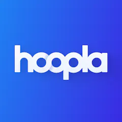 The image features the logo for "hoopla," set against a gradient blue background.