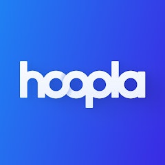 The image features the logo for "hoopla," set against a gradient blue background.