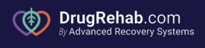Logo: DrugRehab.com by Advanced Recovery Systems with heart design.