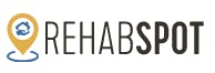 The image shows a logo with a location pin icon and the text "REHABSPOT" next to it.